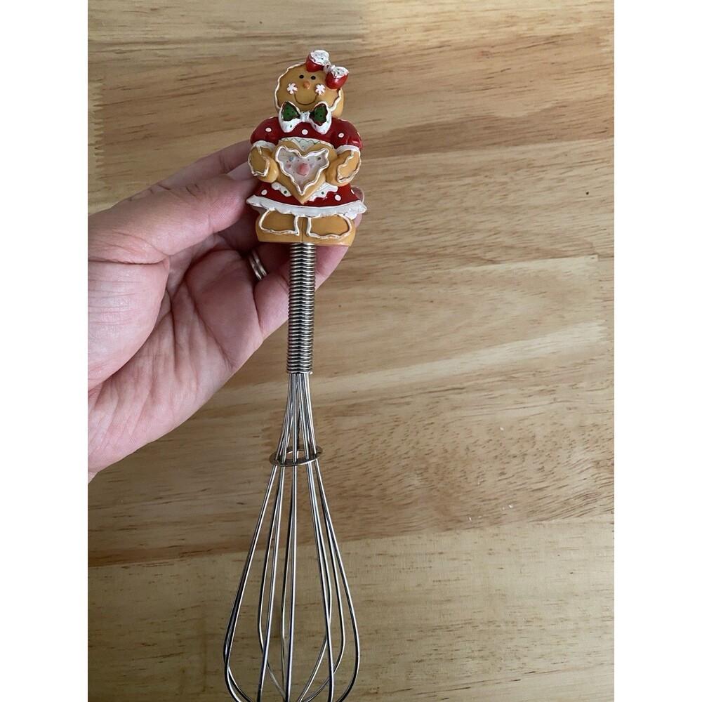 Vintage Stainless Steel Hand Held Kitchen Whisk With Gingerbread Handle